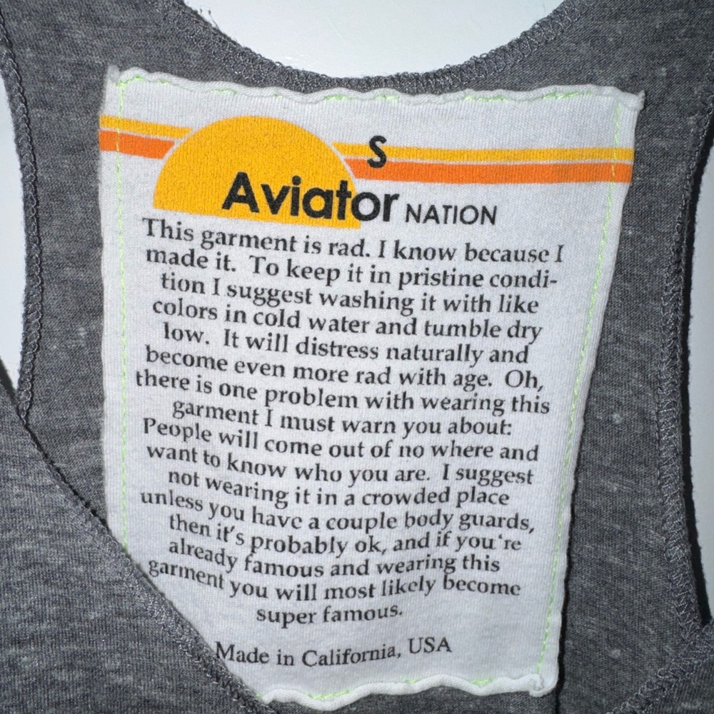 Aviator Nation Gray Rock and Roll Tank Top size Small - Picture 2 of 4